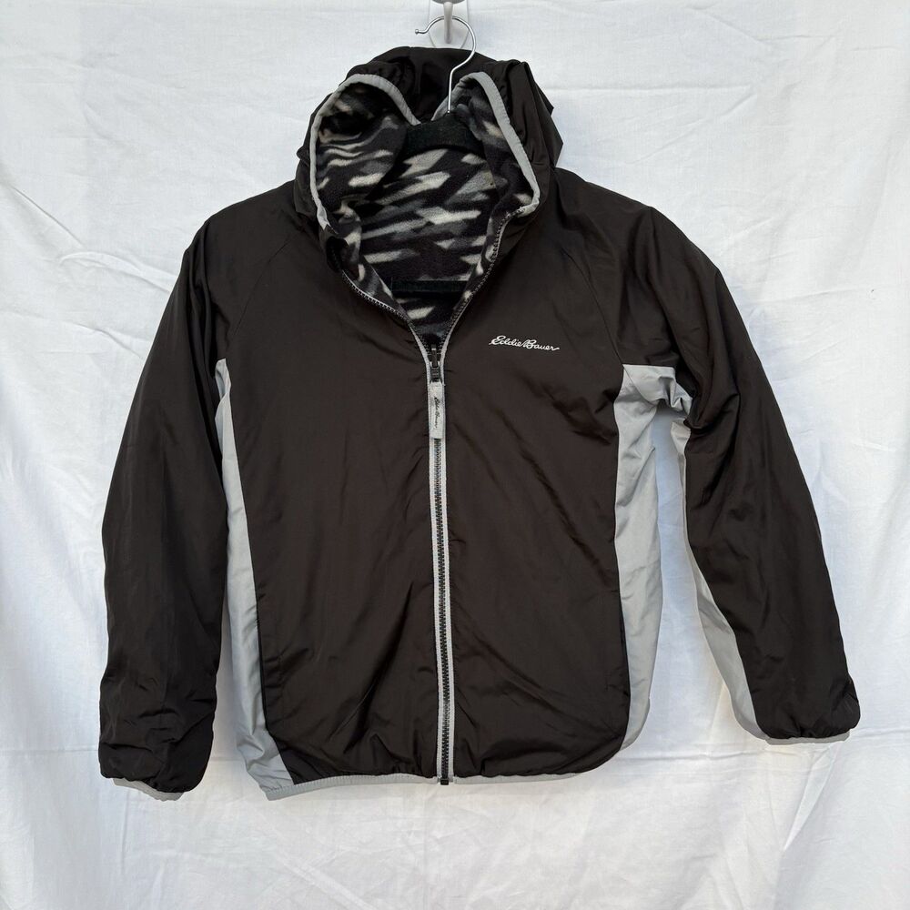 Eddie Bauer Child's Reversible Fleece/Windbreaker Black Grey Camo Size Large